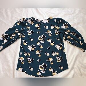 Melloday Green Floral Blouse Women's Size Small EUC